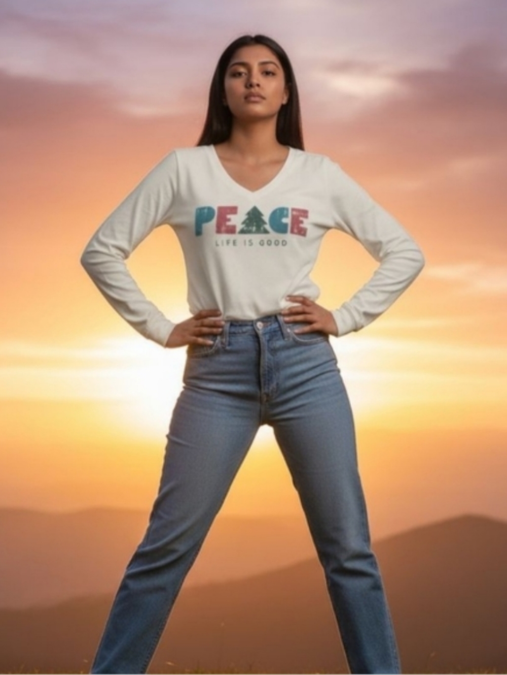 Life Is Good PEACE Long Sleeve Graphic Tee Size XL